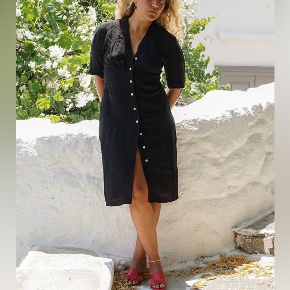 BEATRICE VALENZUELA CUBANO DRESS BLACK LINEN sz 1